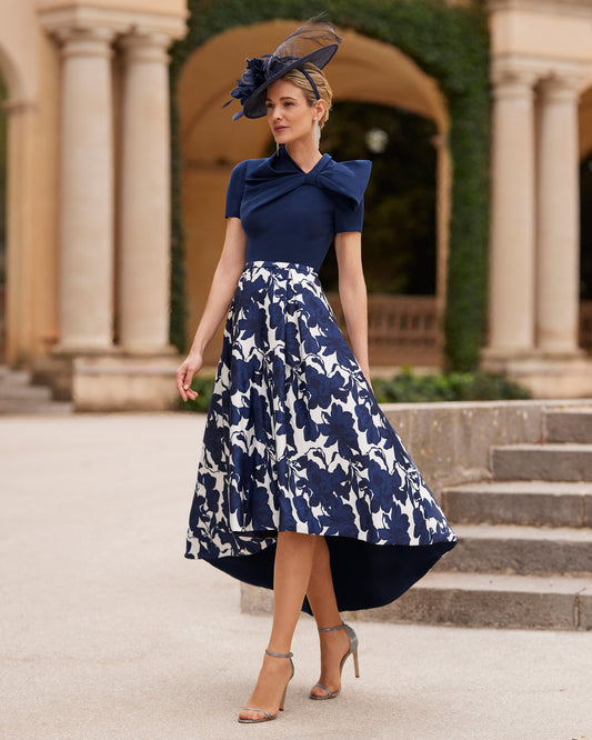 Navy Printed Mother of the Bride Dress