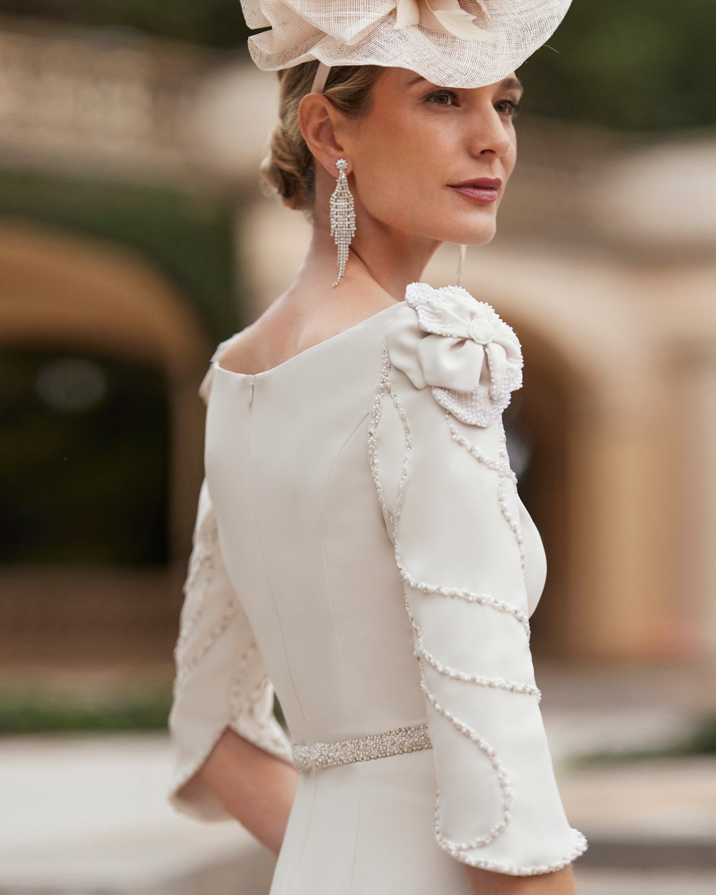 Cream Mother of the Bride Dress with Pearls