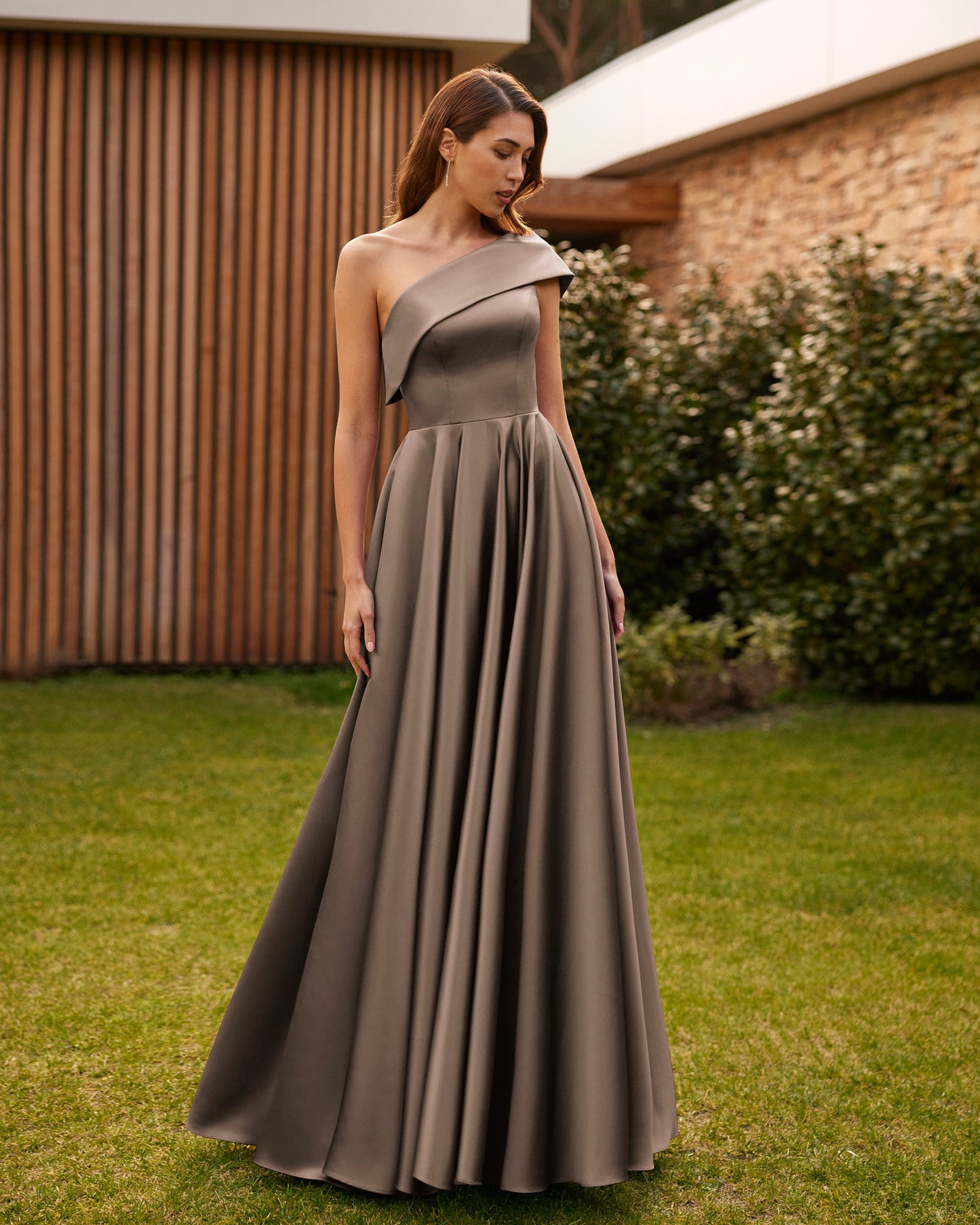 Taupe Long Satin Dress