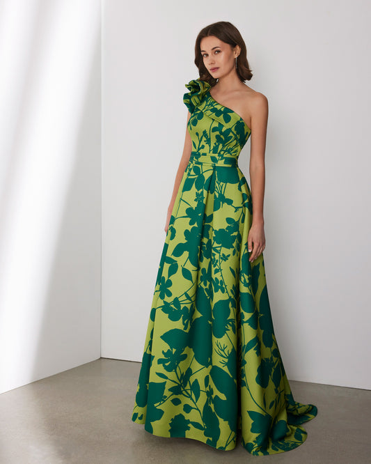 Green Printed Wedding Guest Dress