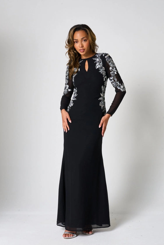 black maxi embellished dress Nyx – The Pretty Perfect Boutique Taille:8 Jovani 22843 Backless Sequin 12-18 months