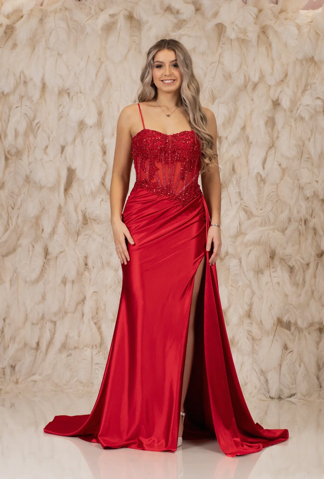 ruby prom dresses Azazie 2026 Open Back Column Prom Dress Ruby Red Gown