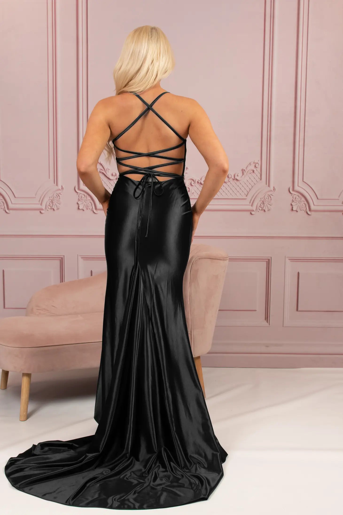 Black Satin Fitted Dress