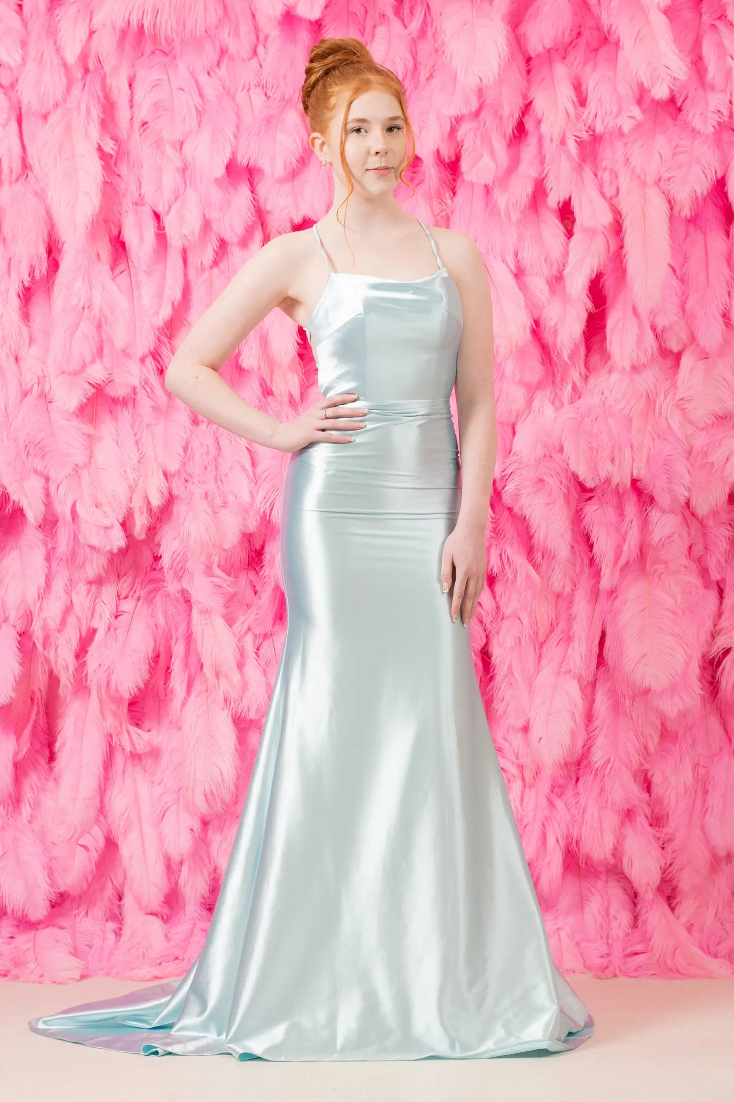 Silver Satin Fitted Dress