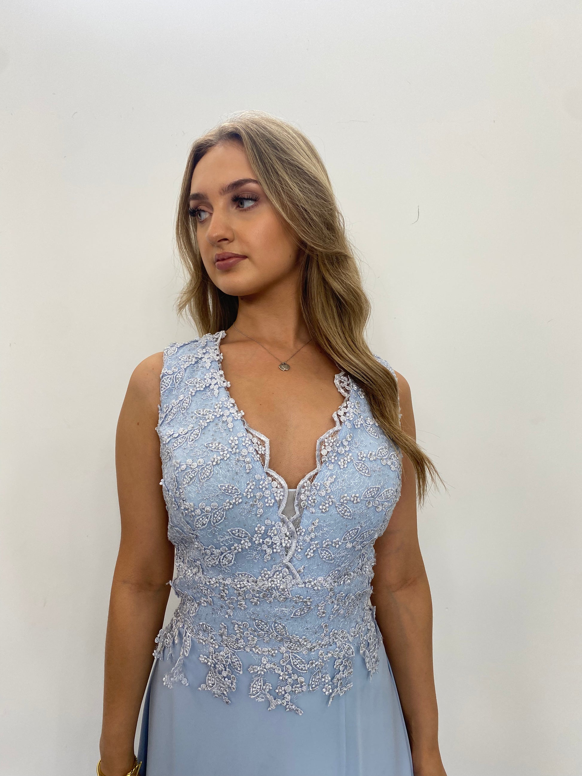 Blue Dress with Embroidered Bodice