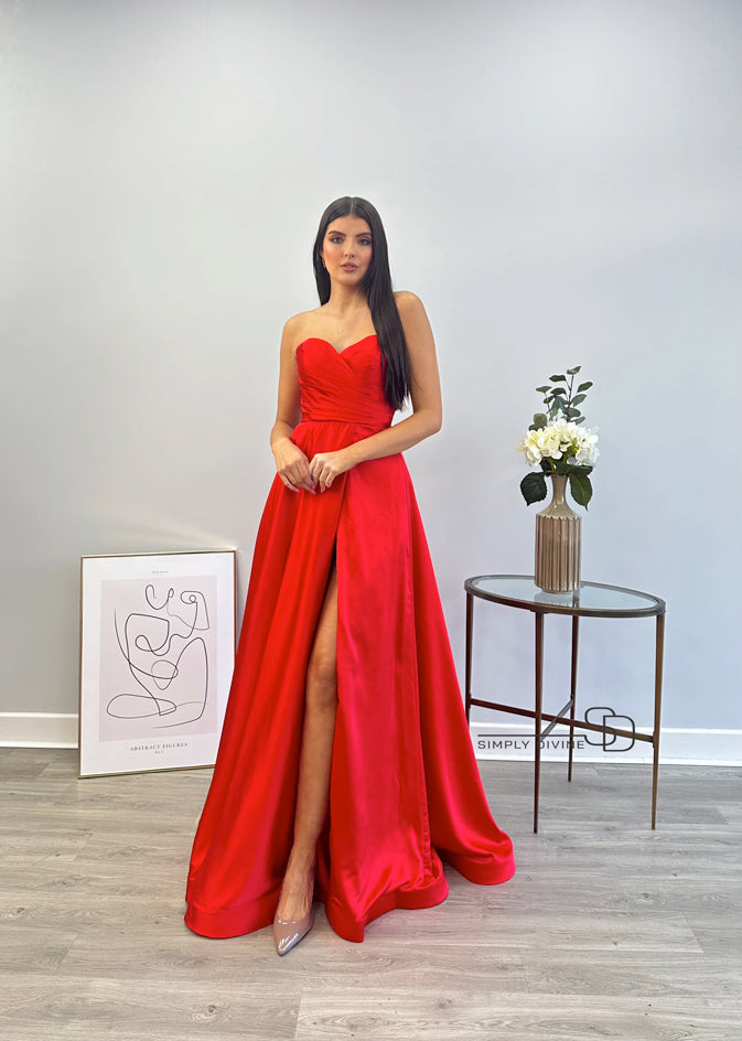 Red Strapless Ball Gown