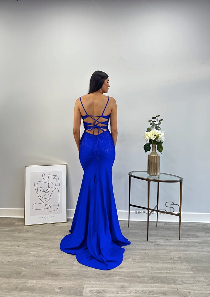 Royal Blue Dress embellished with diamonds