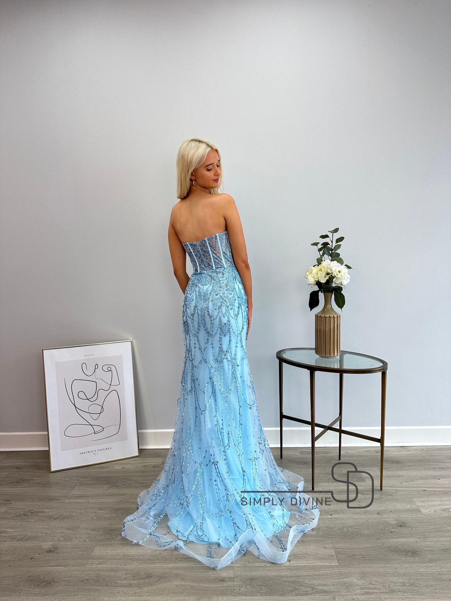 Blue Strapless Corset Dress