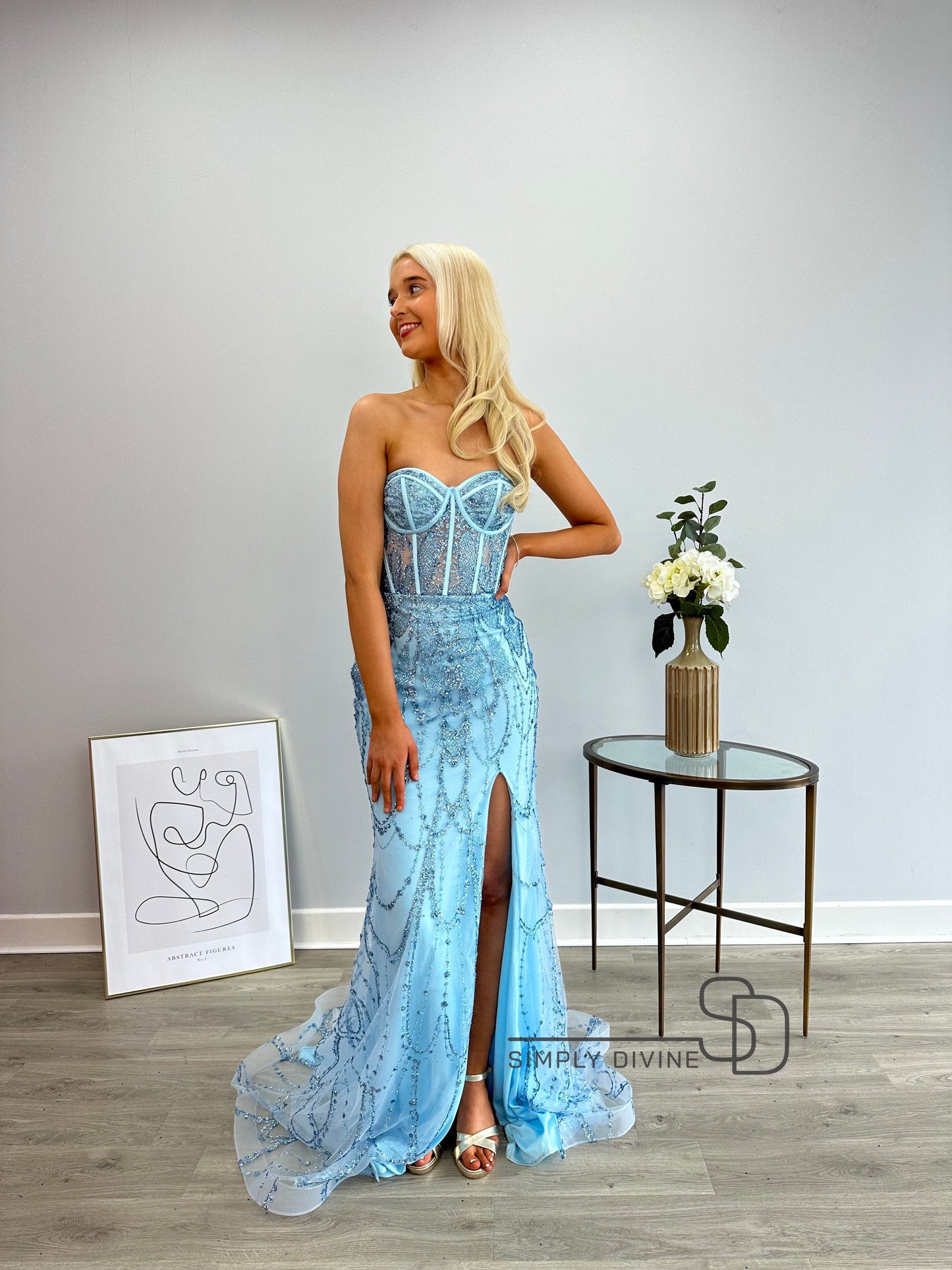 Blue Strapless Corset Dress
