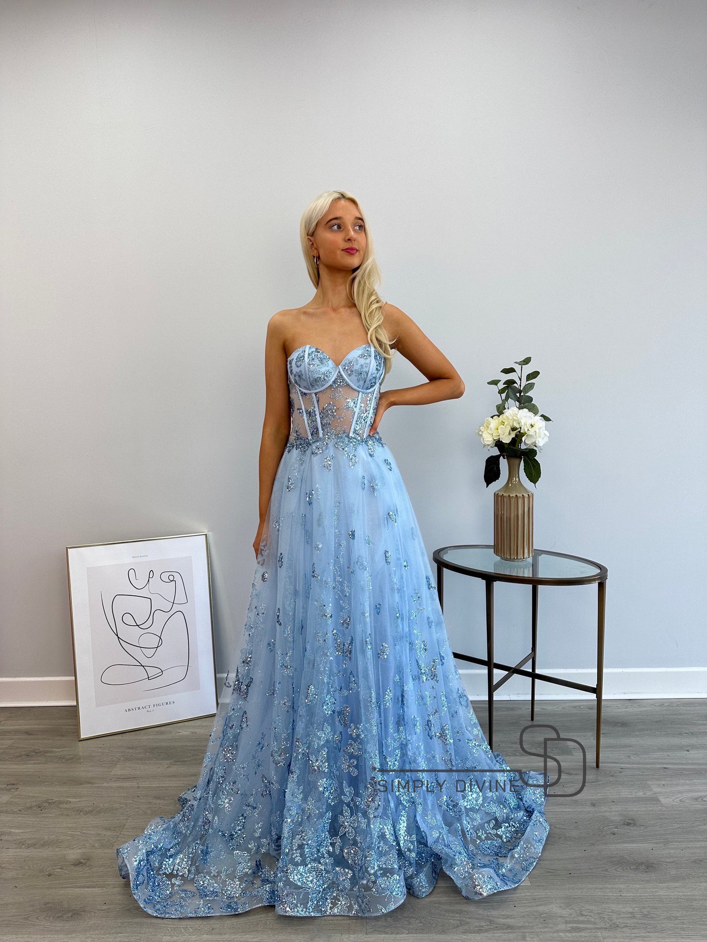 Blue Strapless A-line Dress
