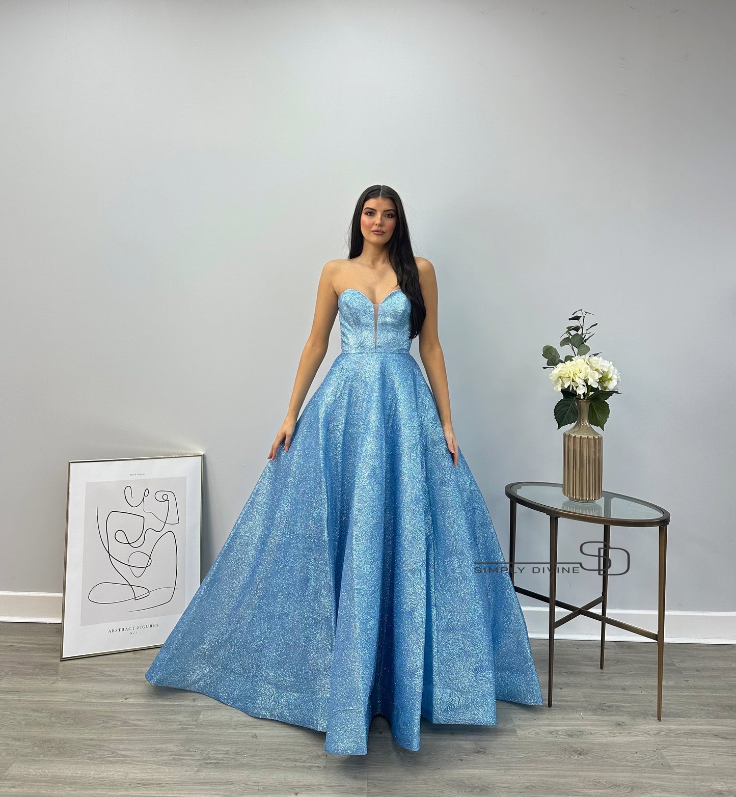 Blue Strapless Ballgown