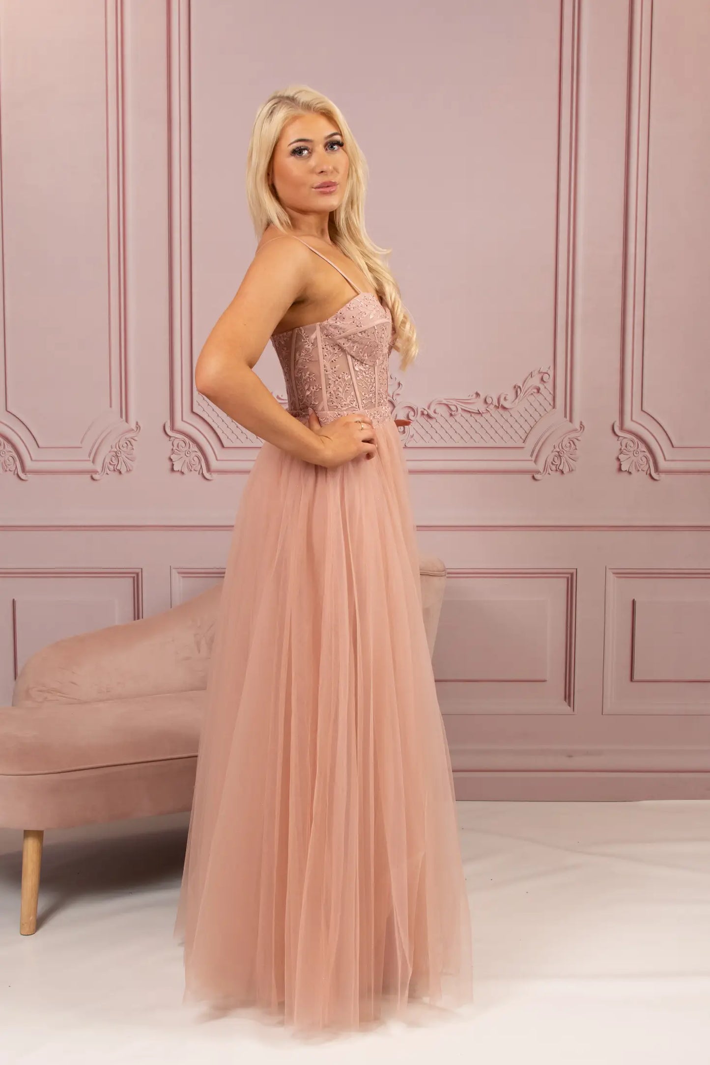 Dusty Pink Tulle Prom Dress
