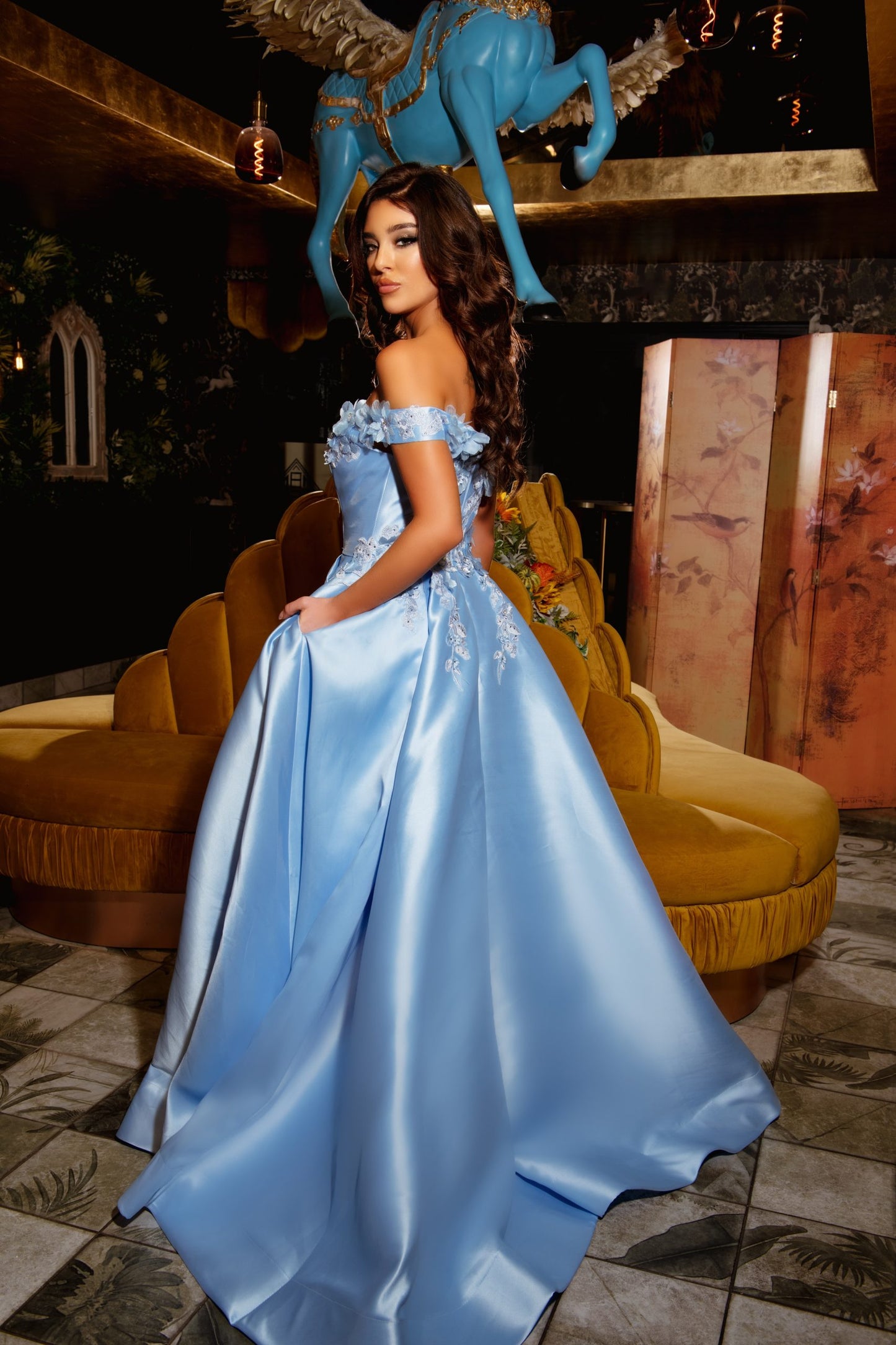 Baby Blue Dress with Floral Details