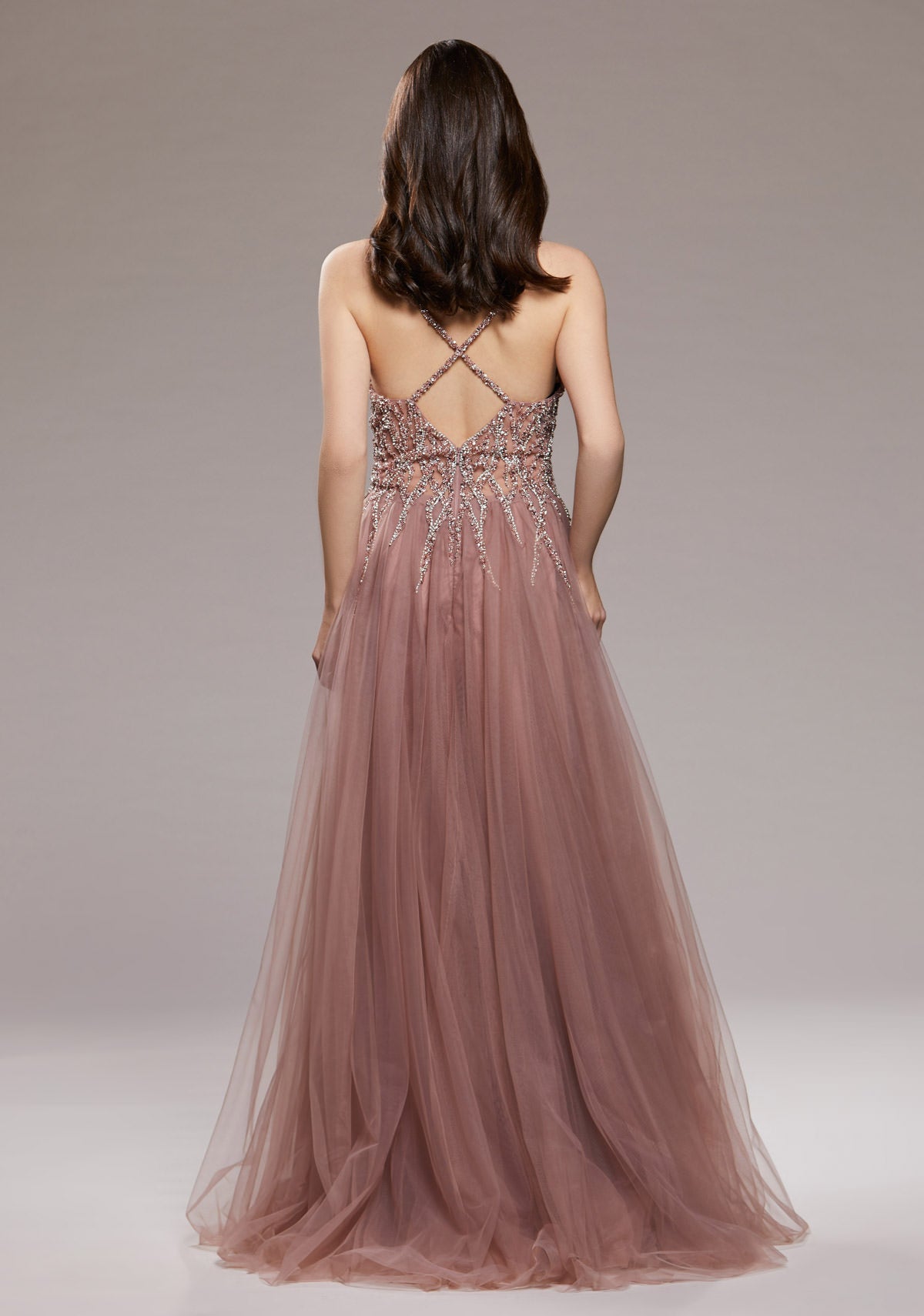 beaded pink prom dress