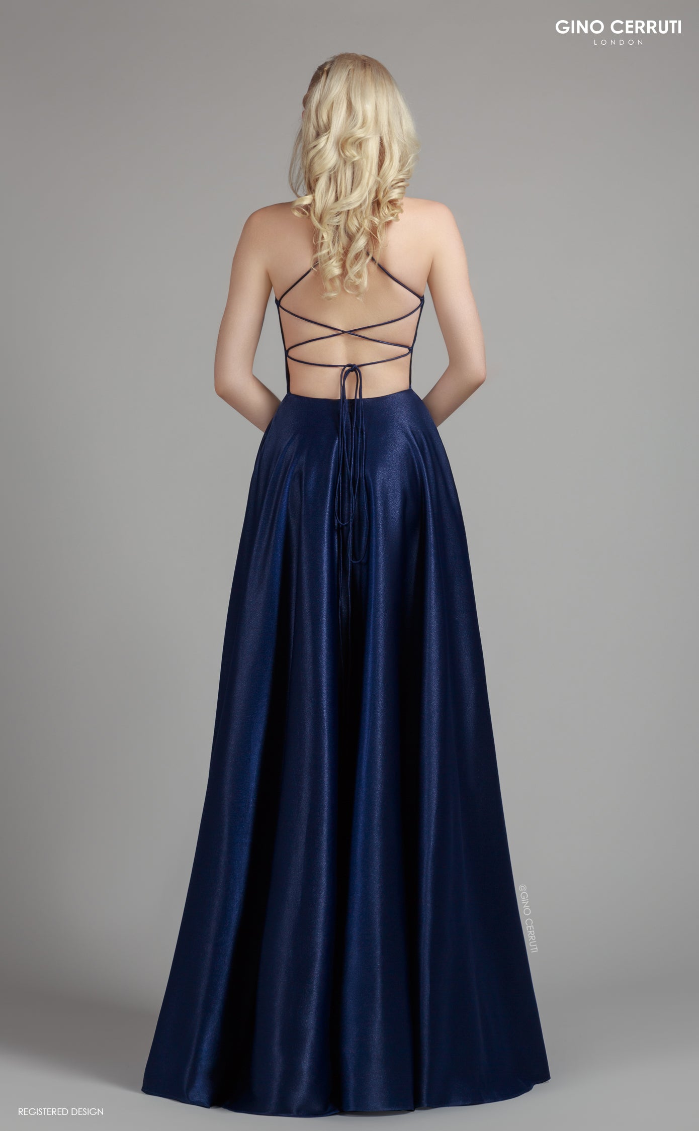 Navy backless prom dress