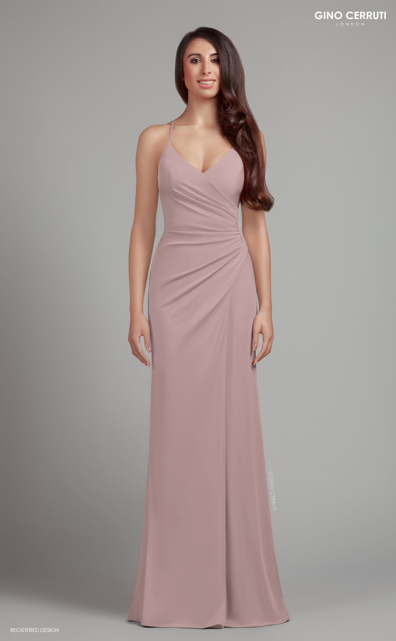 Plain pink fitted evening dress 