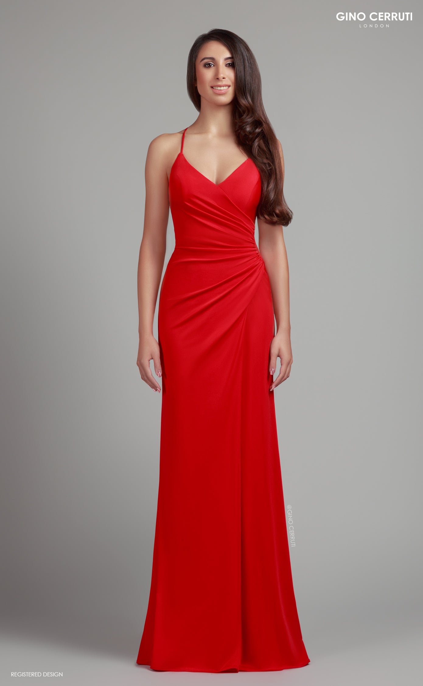 Red evening dress with slit
