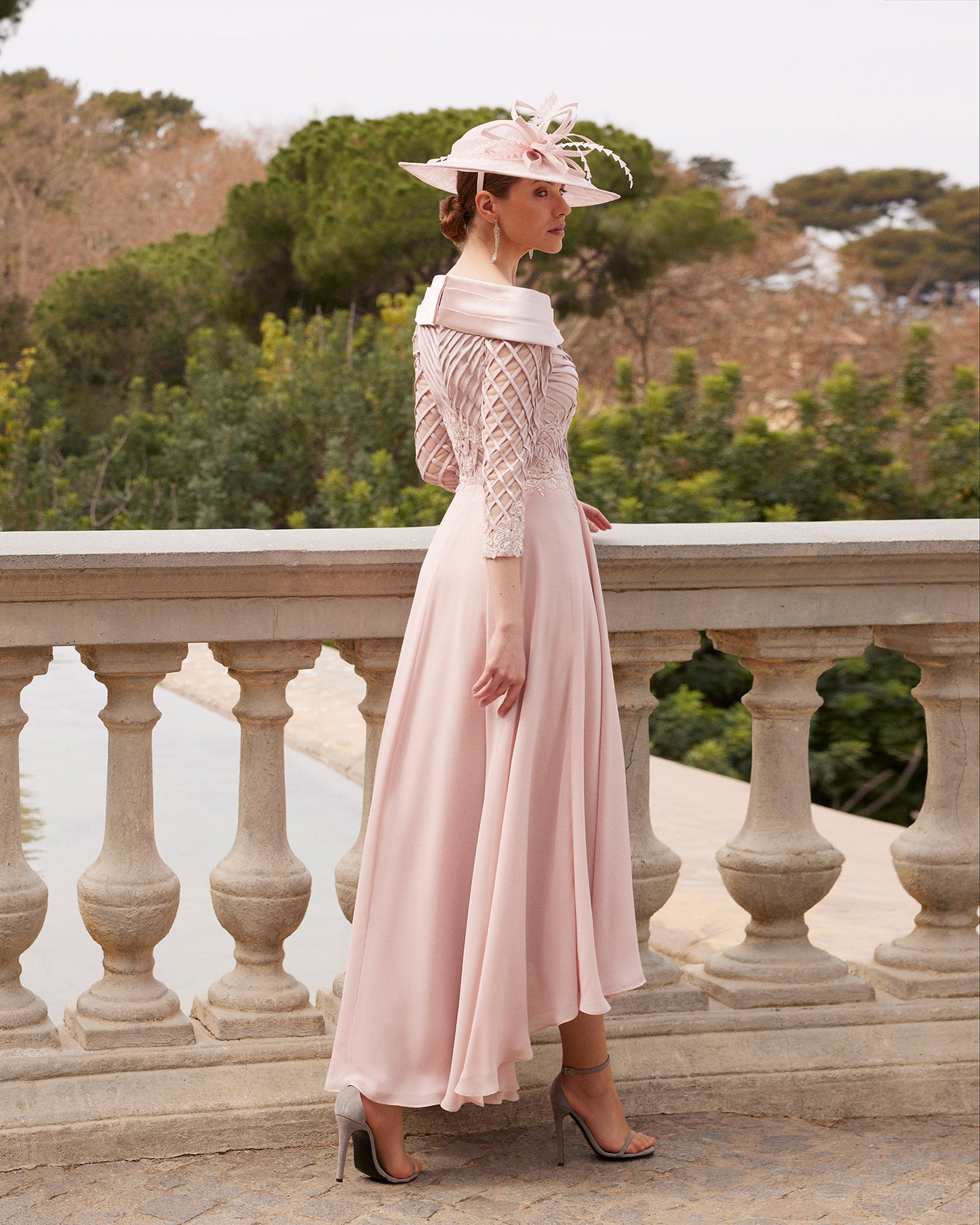 Pink hi low mother of the bride outfit