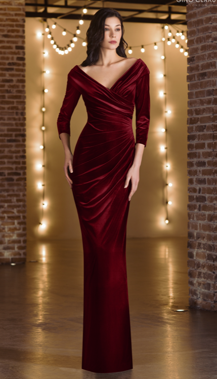 Burgundy Velvet Evening Dress