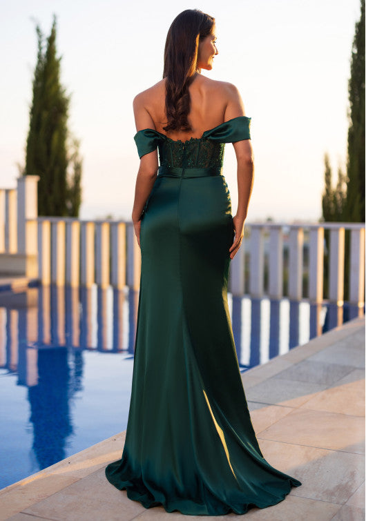 Green Satin Evening Dress