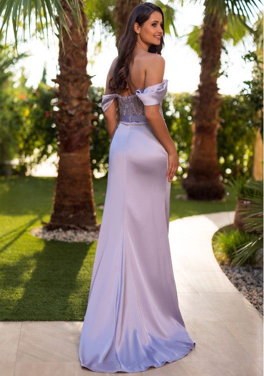 Lilac Satin Evening Dress