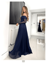 Load image into Gallery viewer, Navy Long sleeve evening gown
