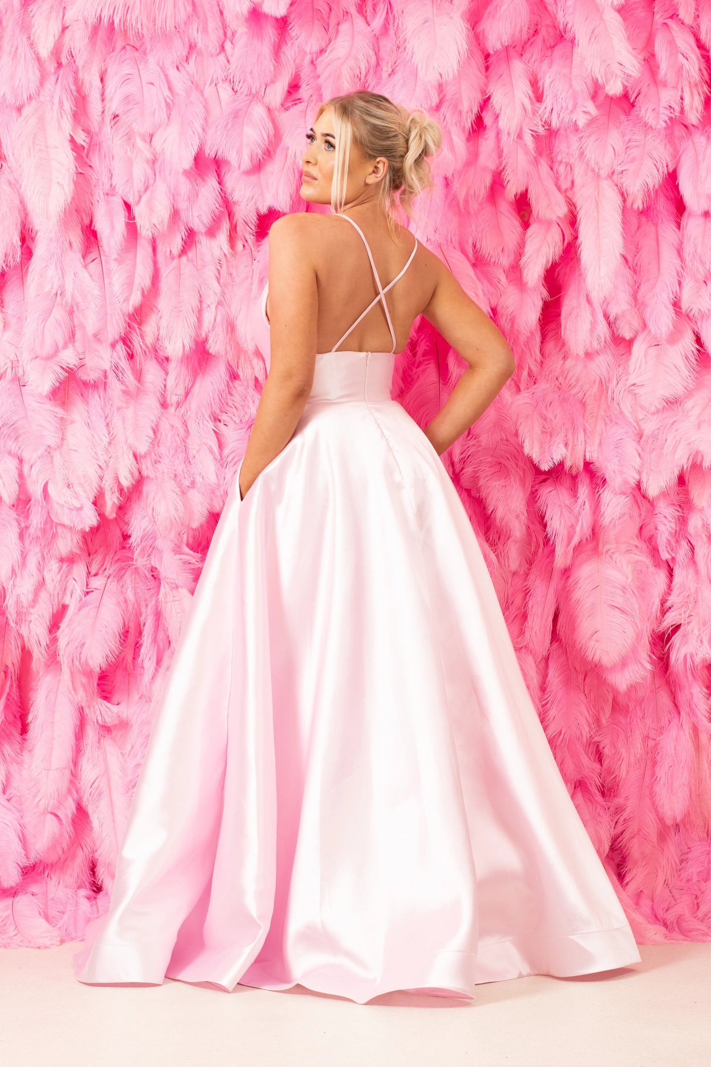 Pink Satin Deep V Dress