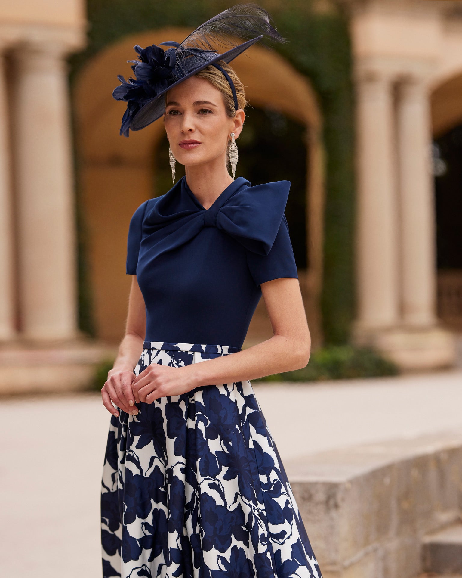 Navy Printed Mother of the Bride Dress