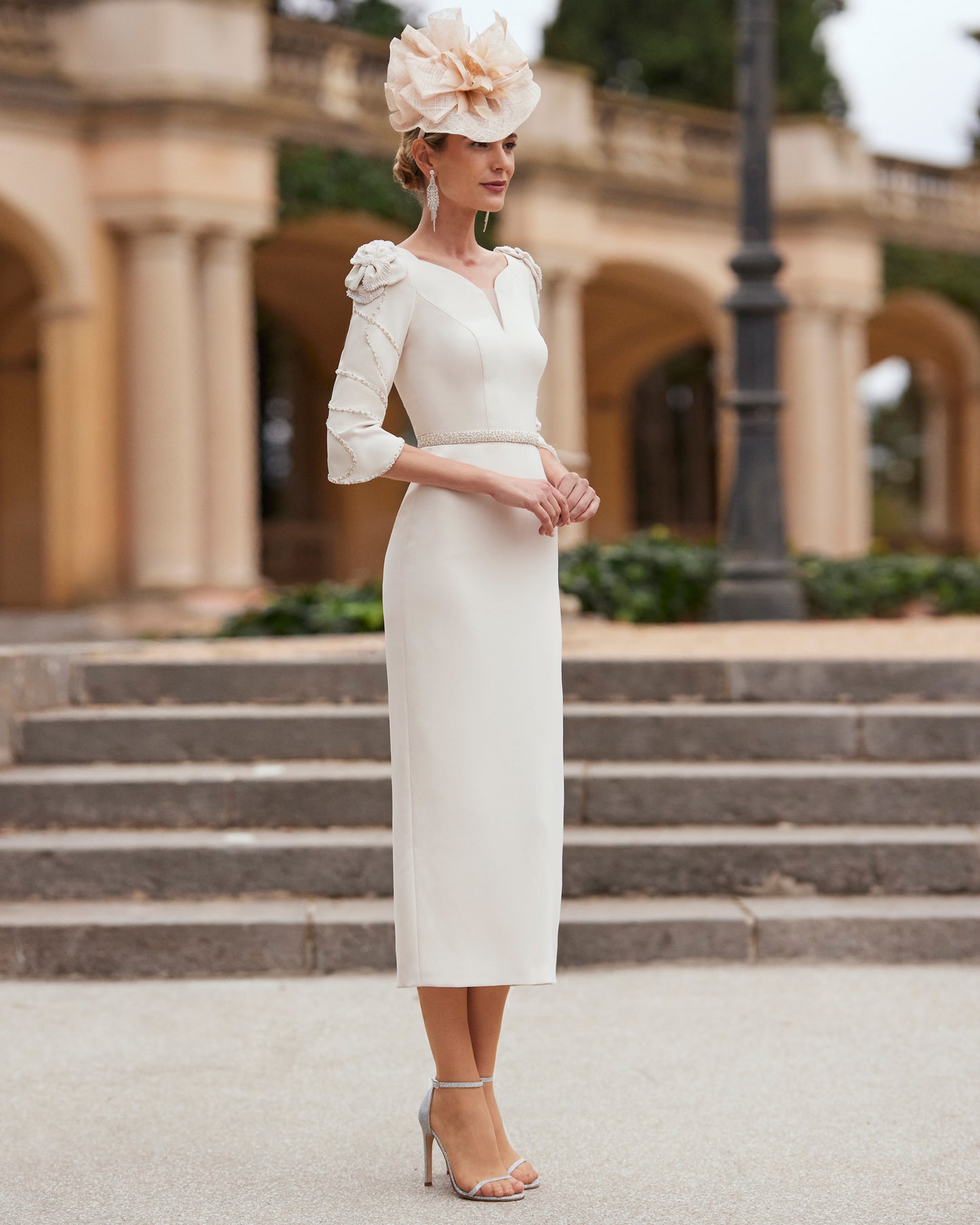 Cream Mother of the Bride Dress with Pearls