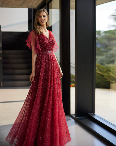 Red Long Beaded Dress