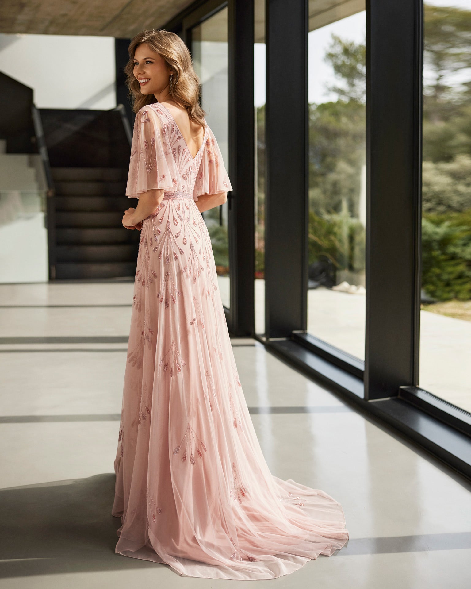 Soft Pink Long Beaded Dress