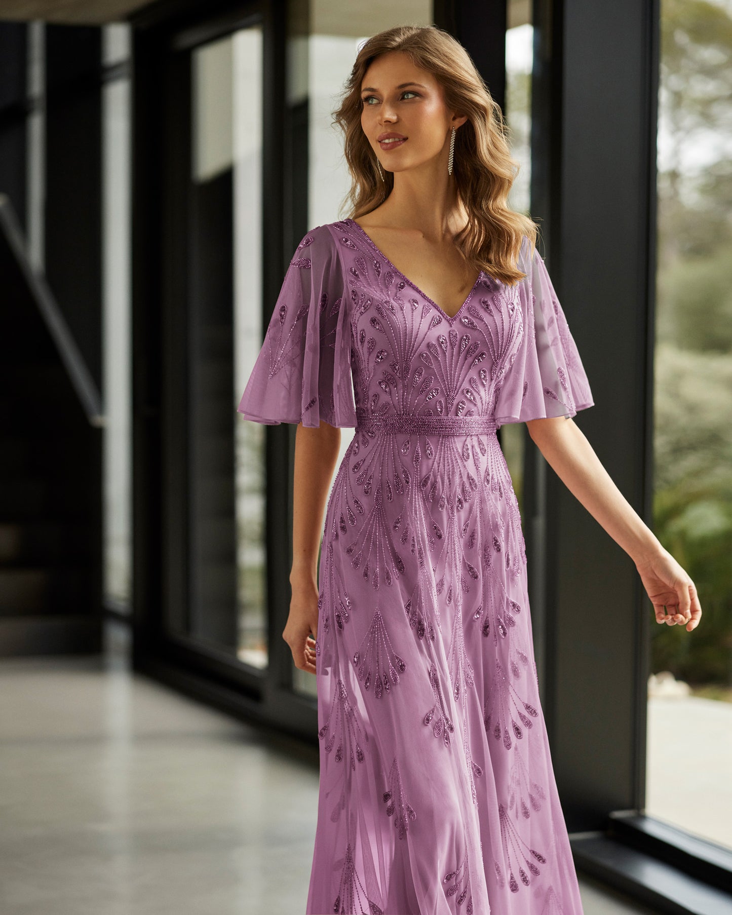 Purple Long Beaded Dress