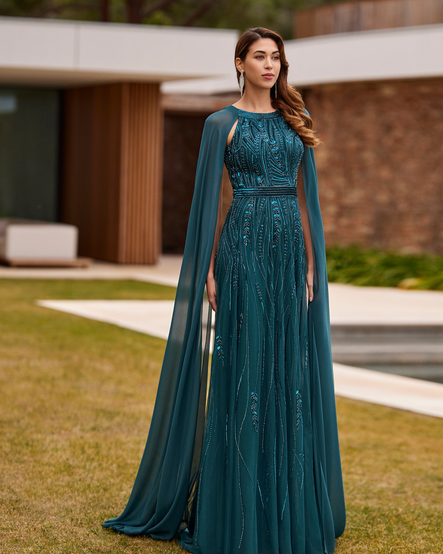 Turquoise Long Beaded Dress