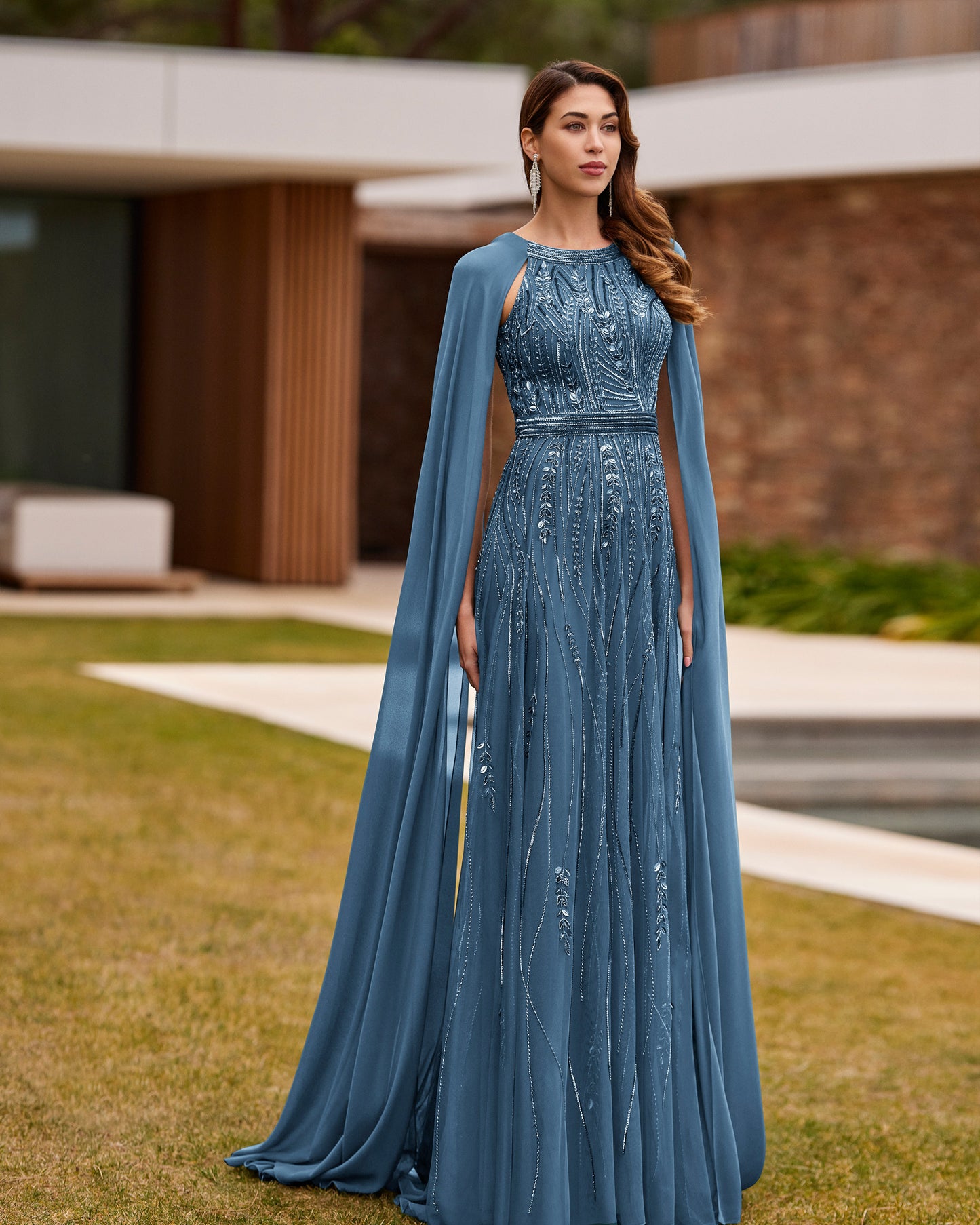 Blue Long Beaded Dress