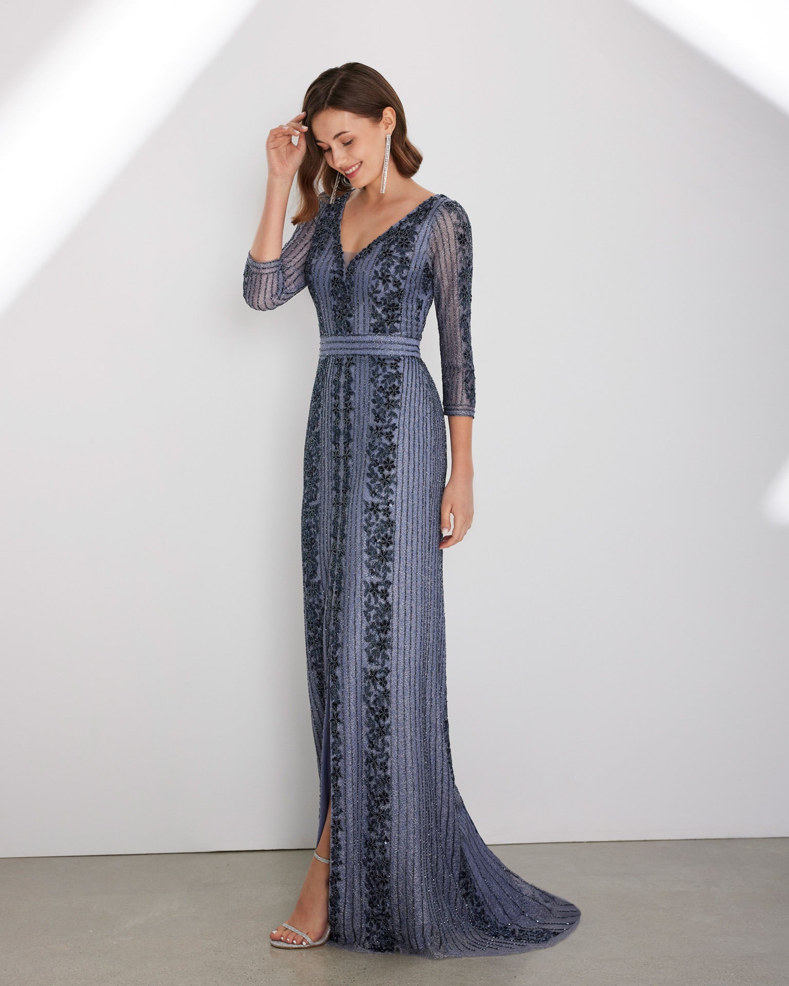 Blue Beaded Mother of the Bride Dress
