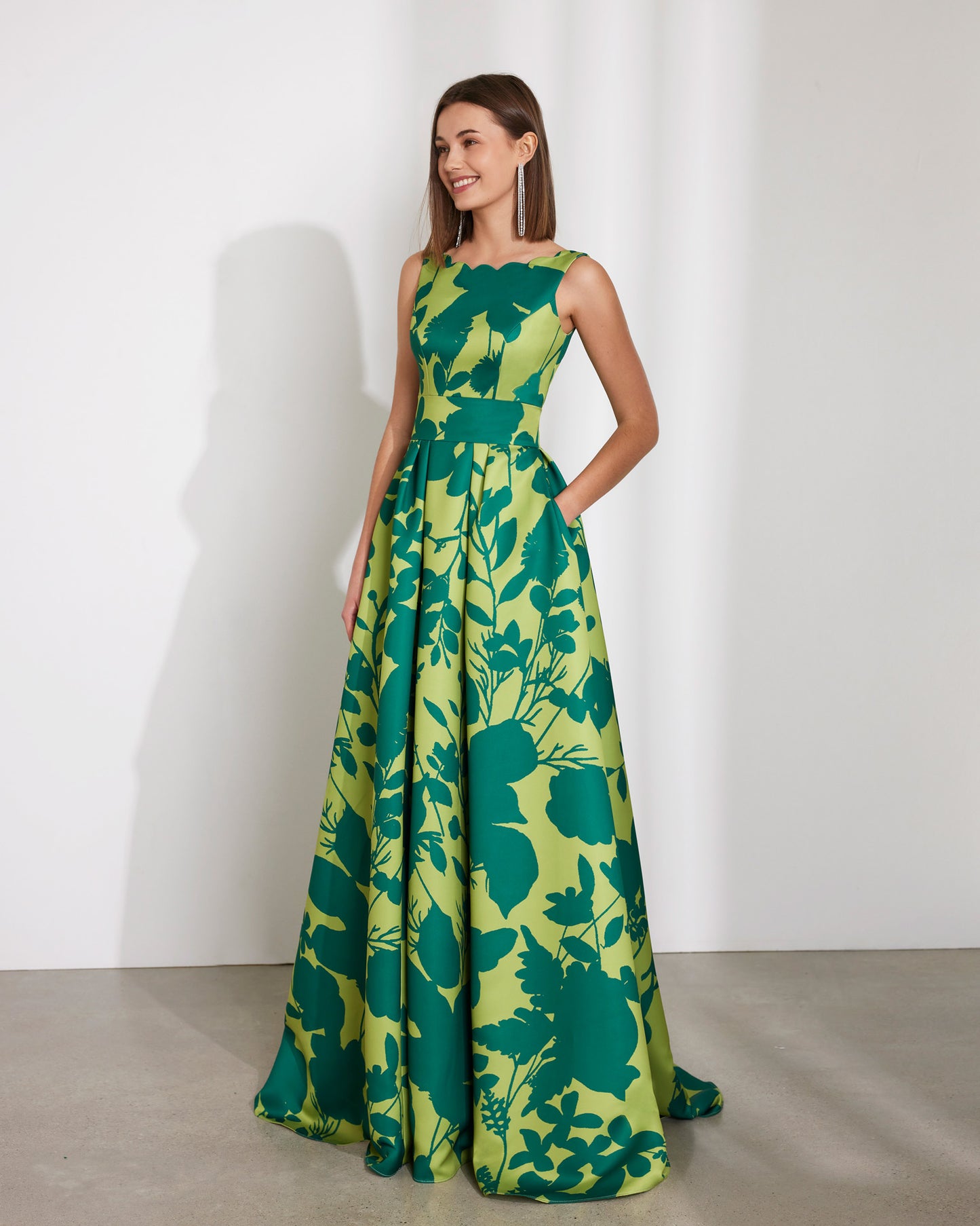 Green Printed Wedding Guest Dress