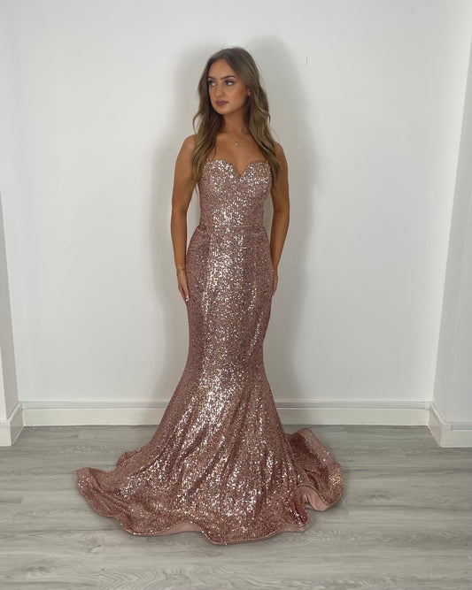 Rose Gold Fitted Mermaid Style Dress