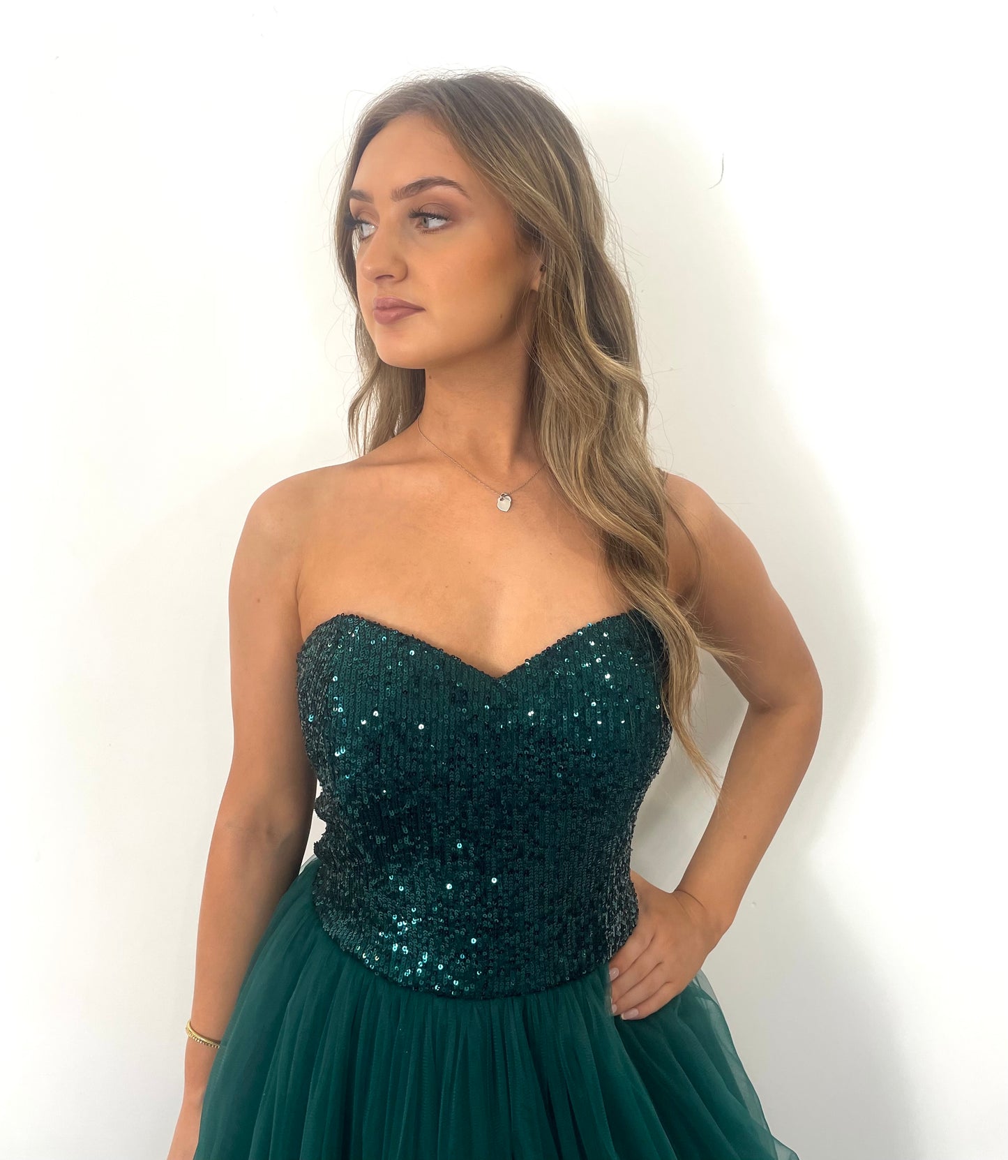 Sparkling Emerald A-Line Dress