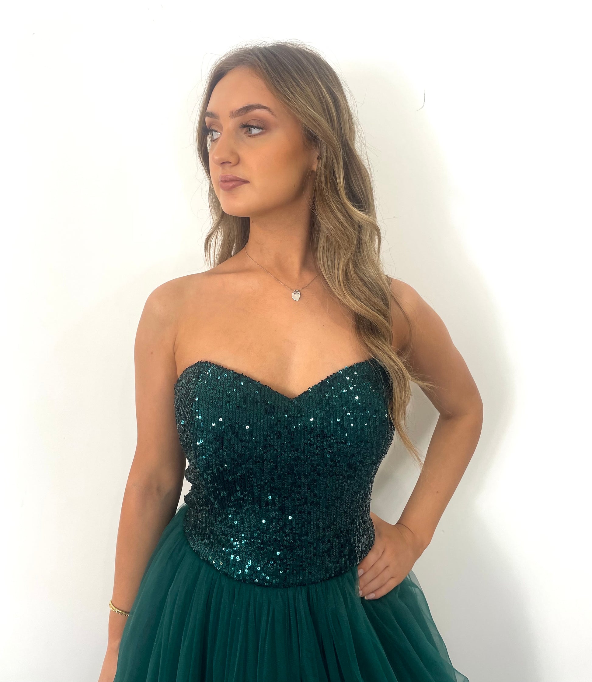 Sparkling Emerald A-Line Dress