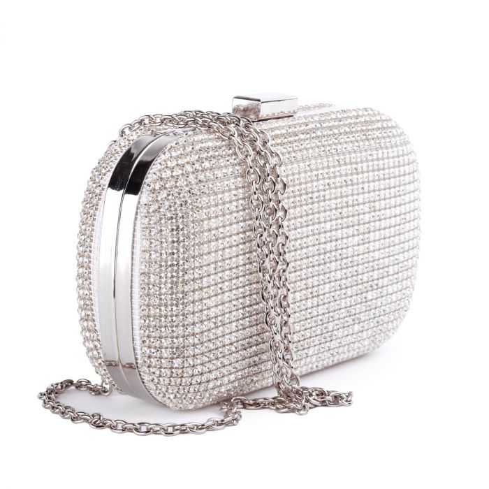 Sparkling Clutch Bag with Metal Strap