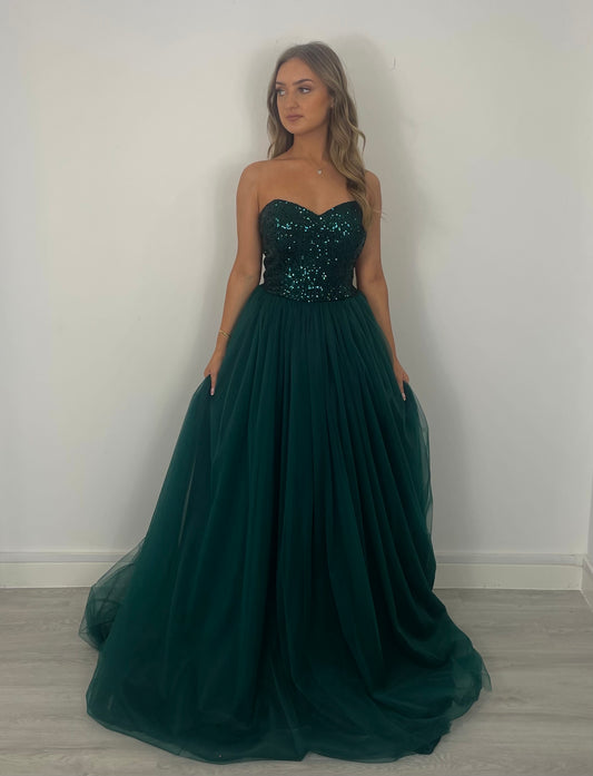 Sparkling Emerald A-Line Dress