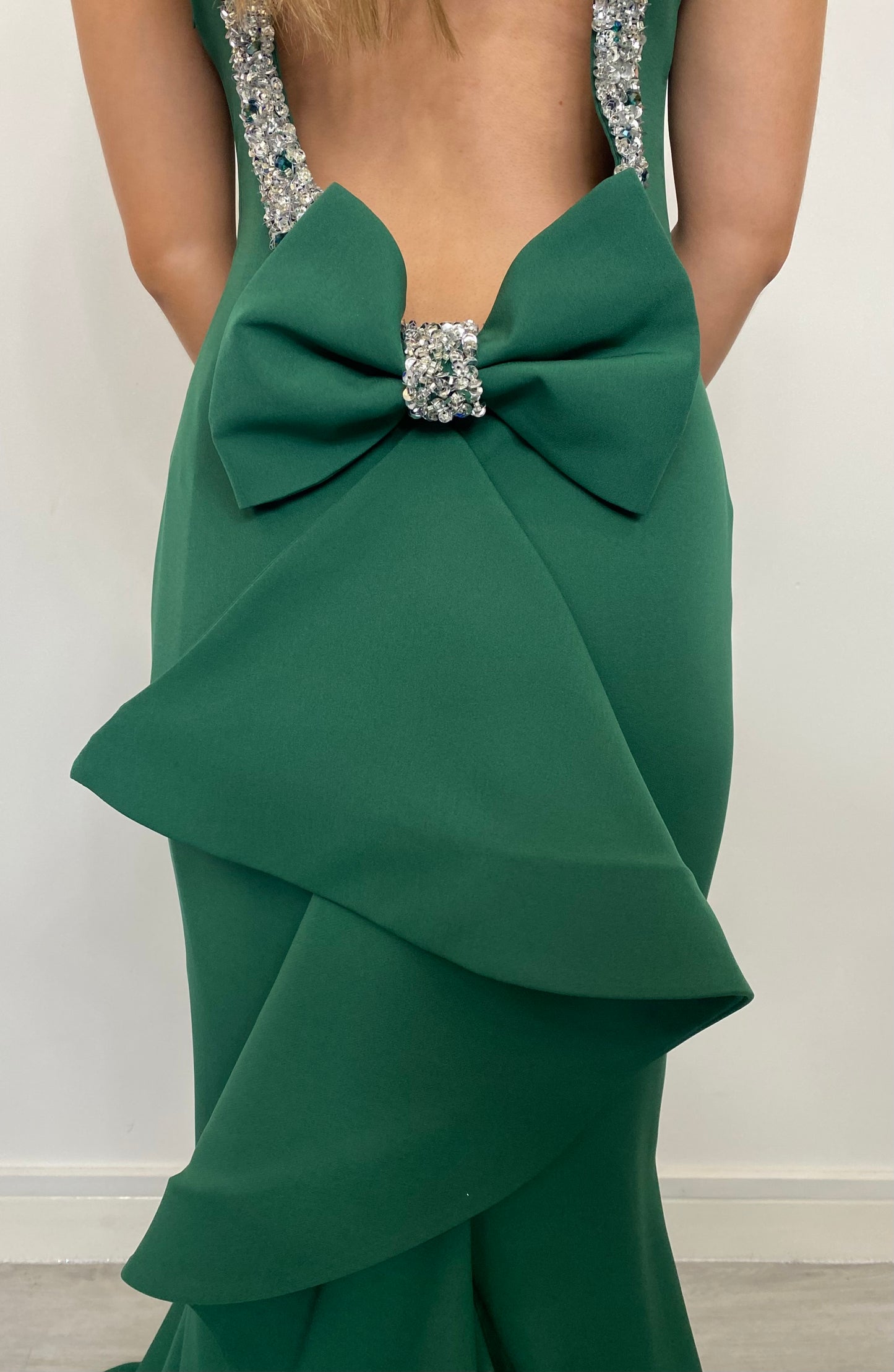 Emerald High Neck Dress with Embellished Collar