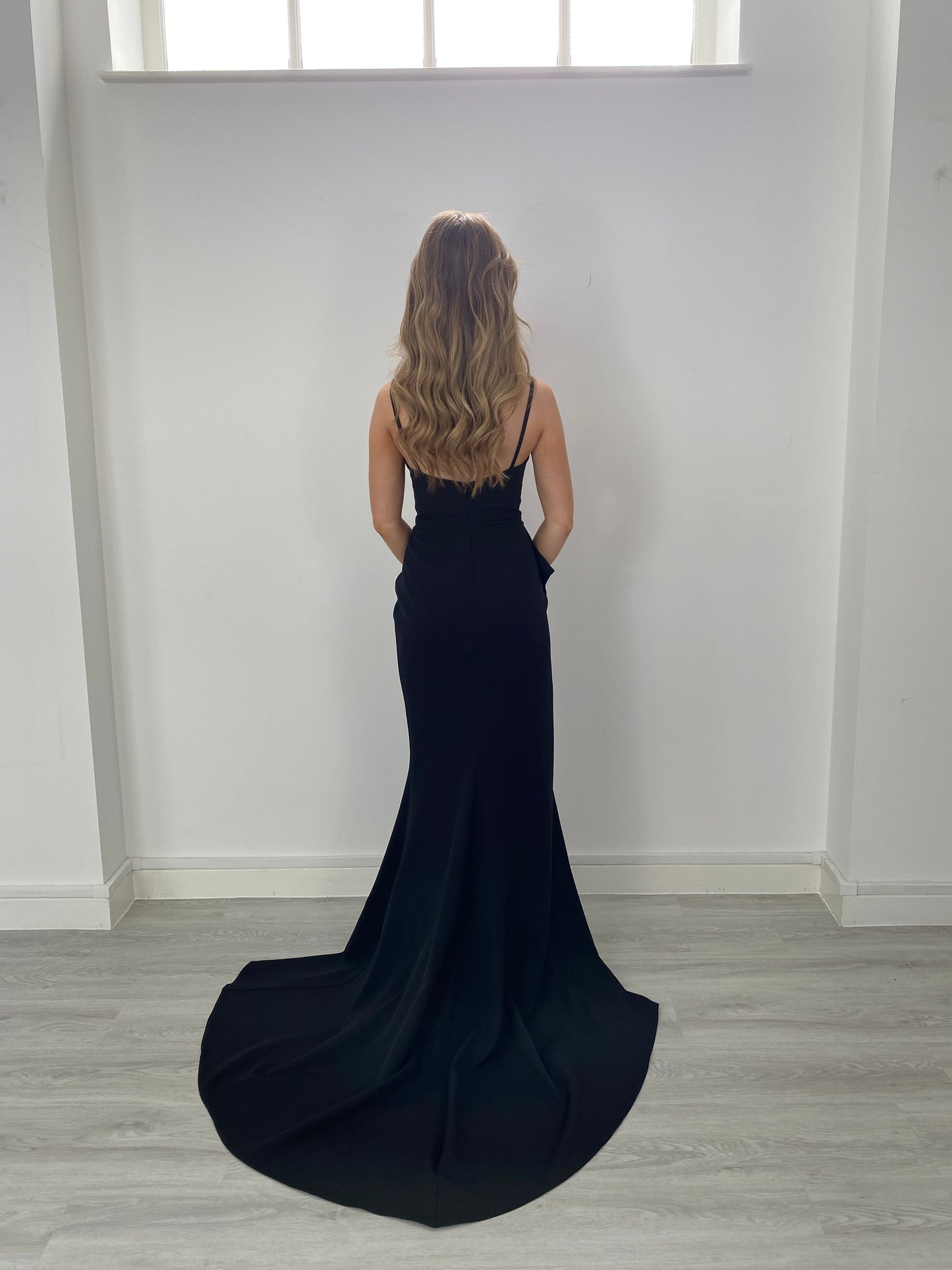 Black ruffle evening dress