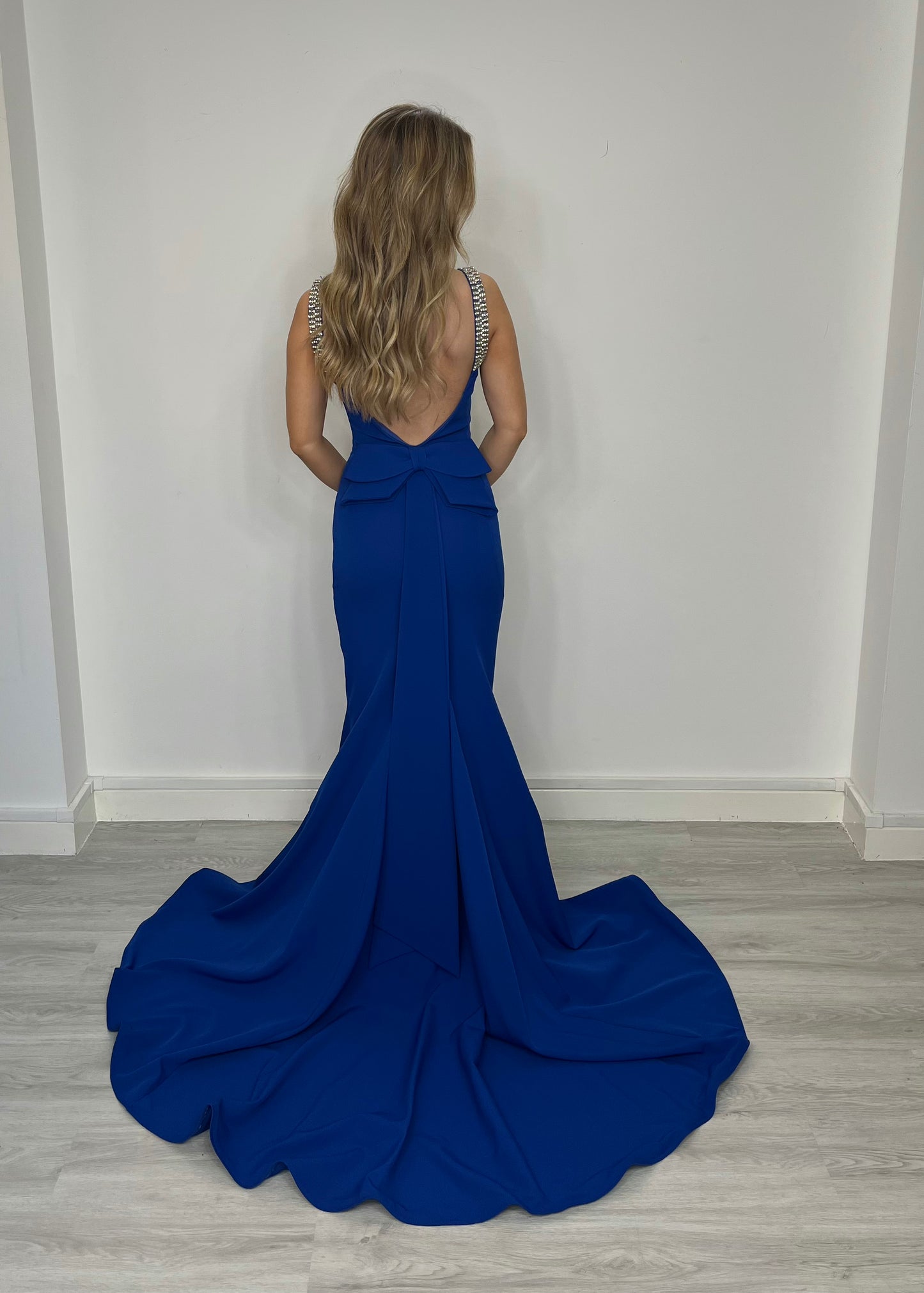 Royal Blue Fitted Dress with Bedazzled Straps