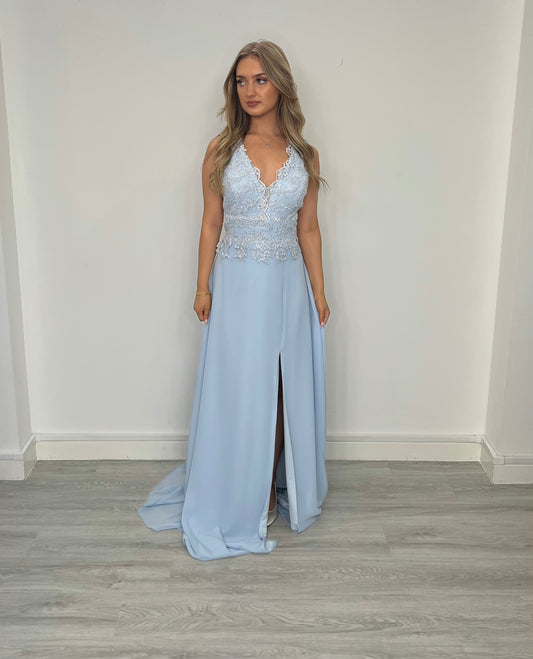Blue Dress with Embroidered Bodice