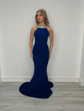 Load image into Gallery viewer, Royal Blue High Neck Dress with Embellished Collar
