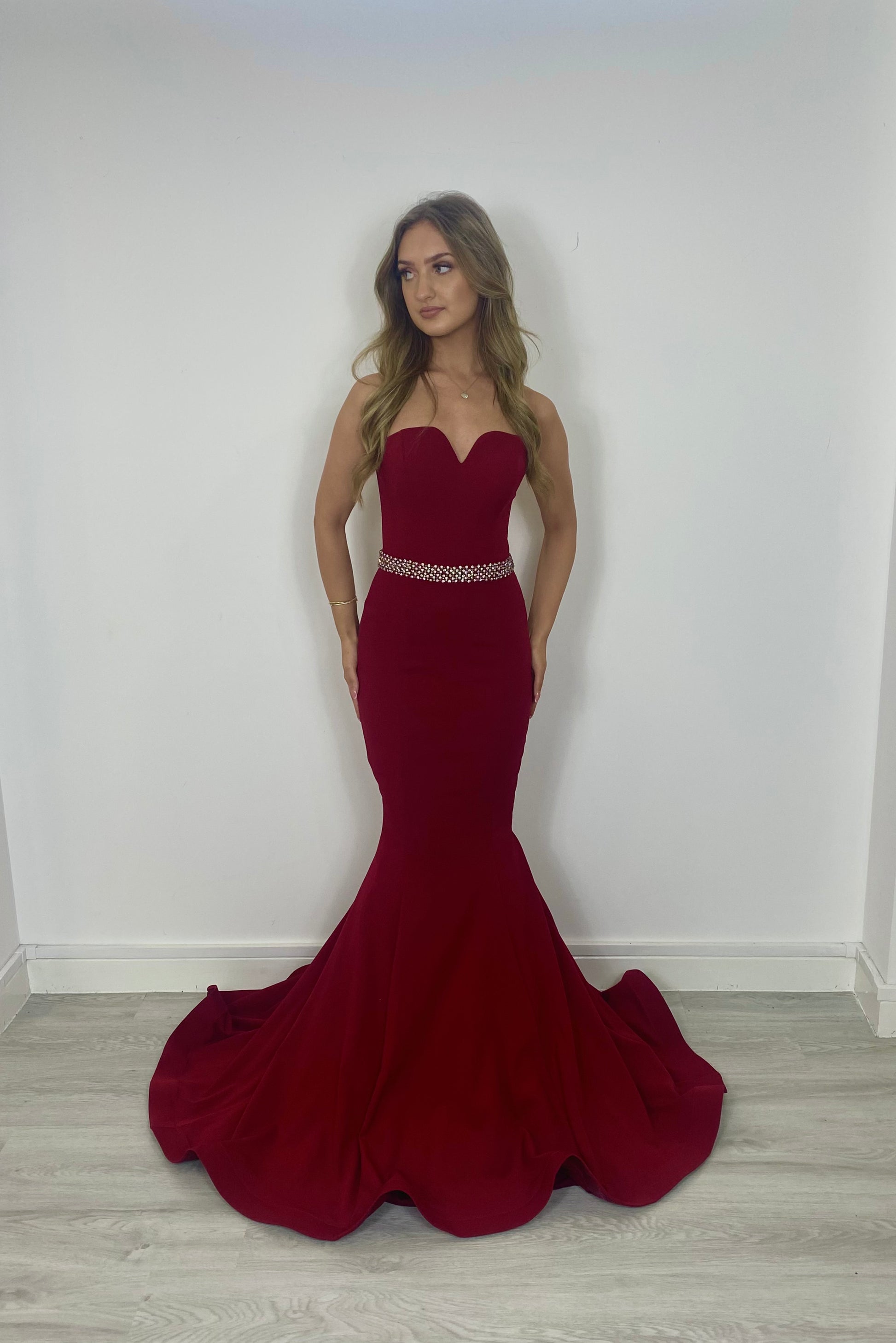 Strapless Red Dress with Rhinestone Belt