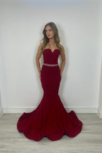 Load image into Gallery viewer, Strapless Red Dress with Rhinestone Belt
