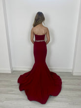 Load image into Gallery viewer, Strapless Red Dress with Rhinestone BeltStrapless Red Dress with Rhinestone Belt
