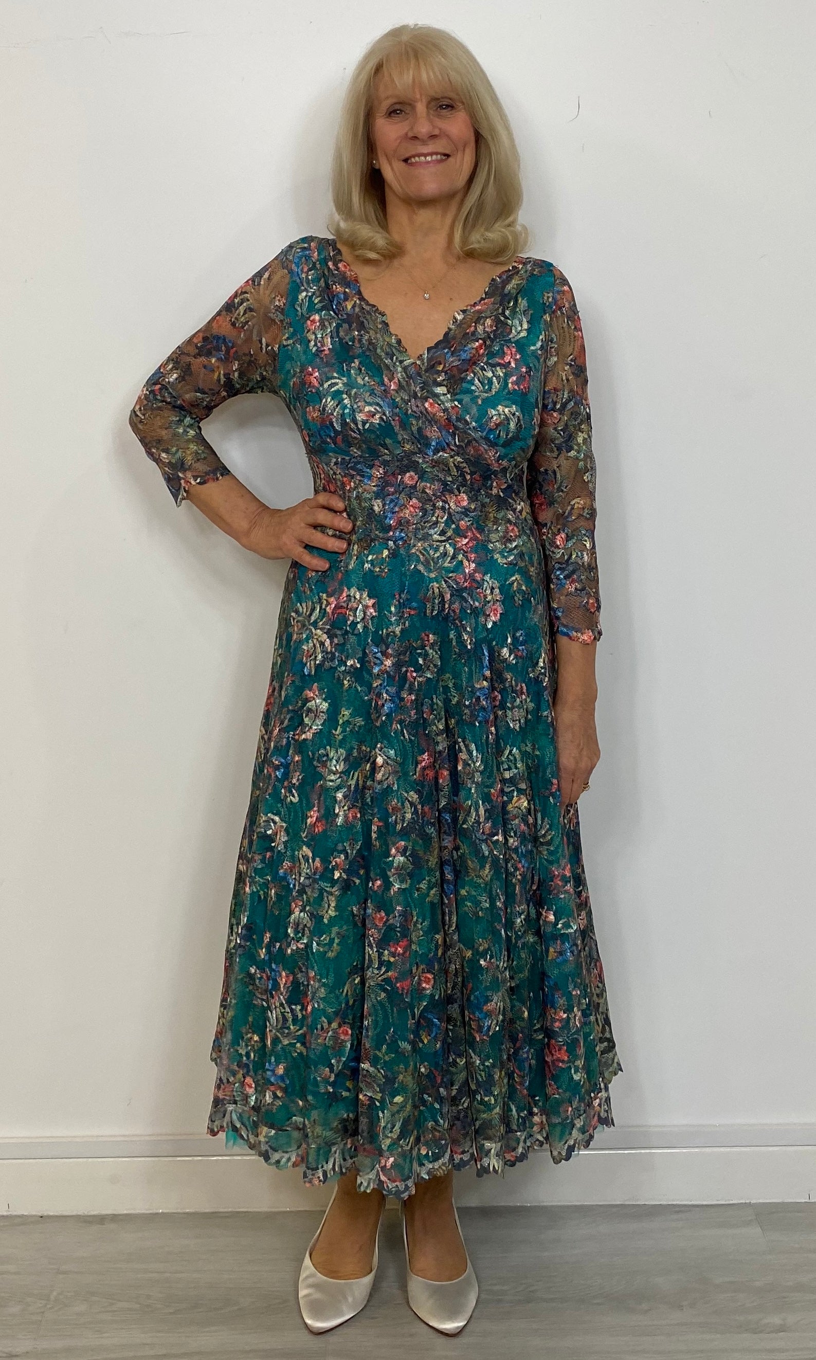 olvi lace dresses mother of the bride Olvi's Lace Long Gown | 3/4 Sleeves, V-Neck | Mother of the Bride | Silver Blue, French Rose, Shadow Rose